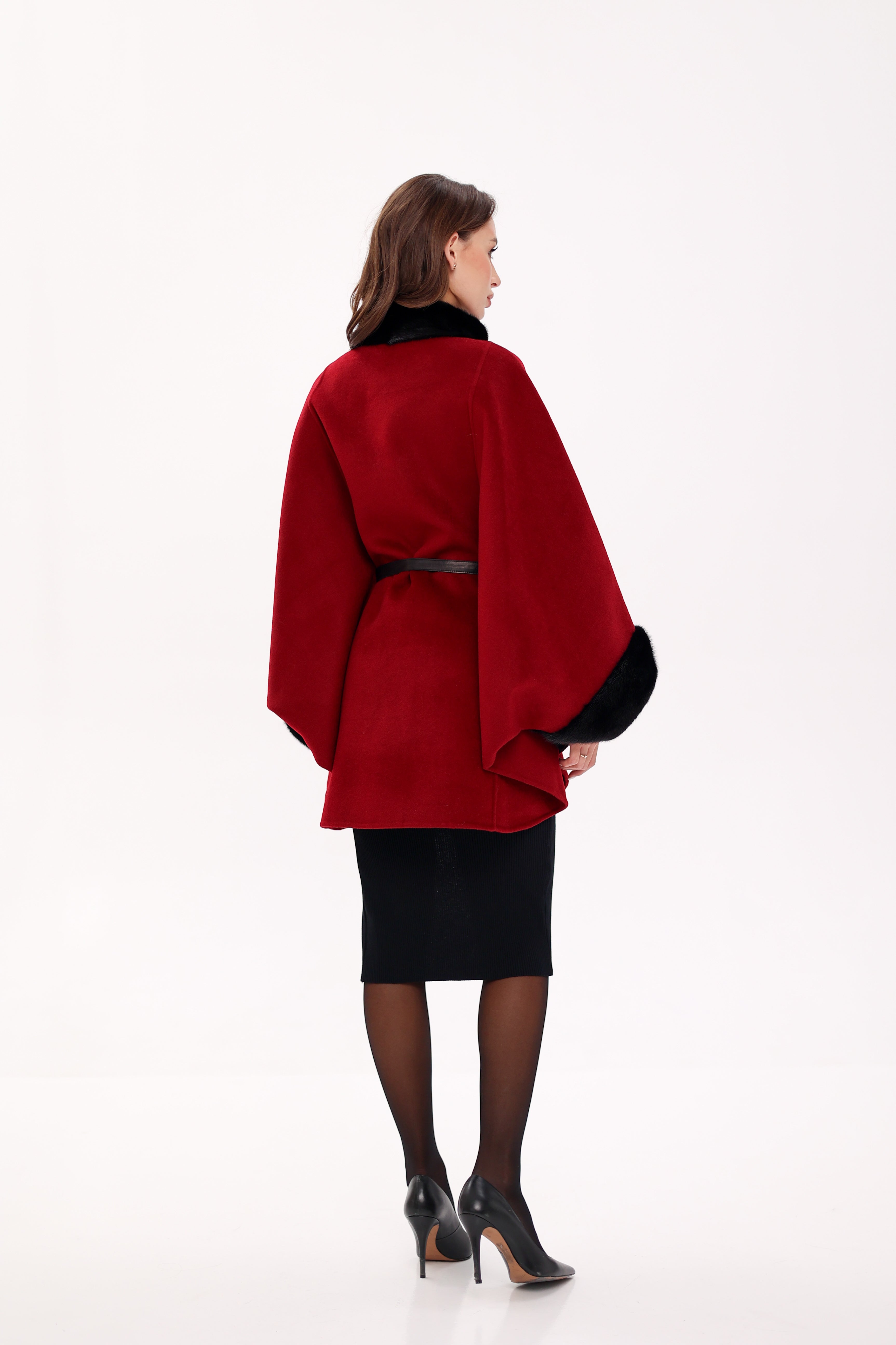 Genuine Scandinavian Mink Fur Double Face Wool Poncho - SJB-DIAMOND ELITES