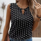 Ladies' Round Neck Wavy Sleeves Detail Off Shoulder Polka Dot Shirt - SJB-DIAMOND ELITES