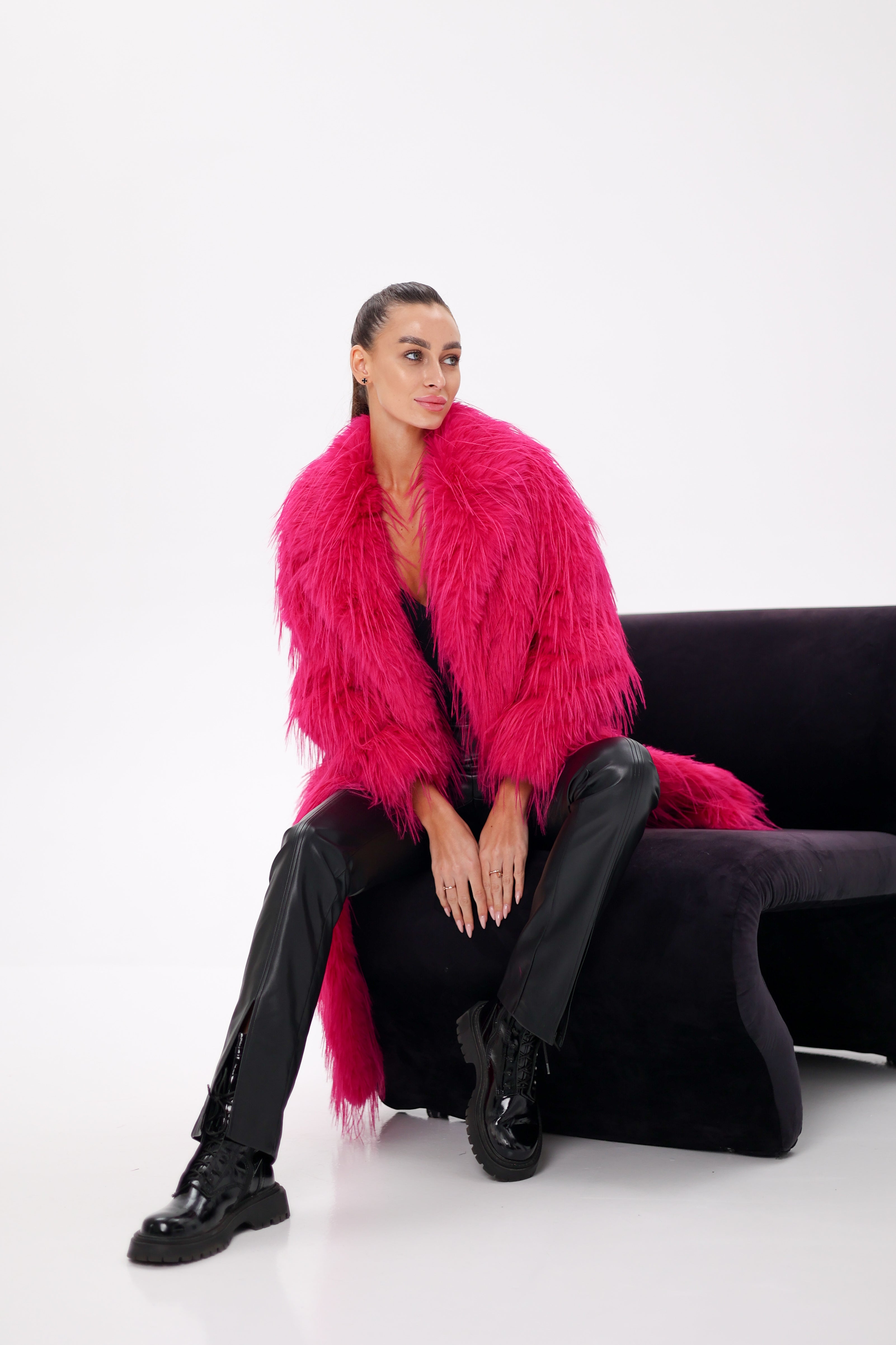 Faux Ostrich Effect Fur Coat - SJB-DIAMOND ELITES