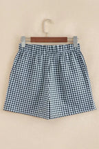 Blue Vintage Gingham Print High Waisted Loose Shorts
