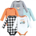 Hudson Baby Infant Boy Cotton Long-Sleeve Bodysuits, Pumpkin Truck 5-Pack, 3-6 Months
