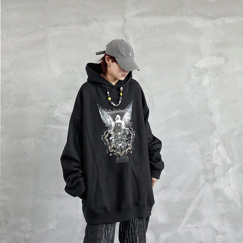 Hip Hop Angel Print Hooded Pullover Sweatshirt Pi-Mart