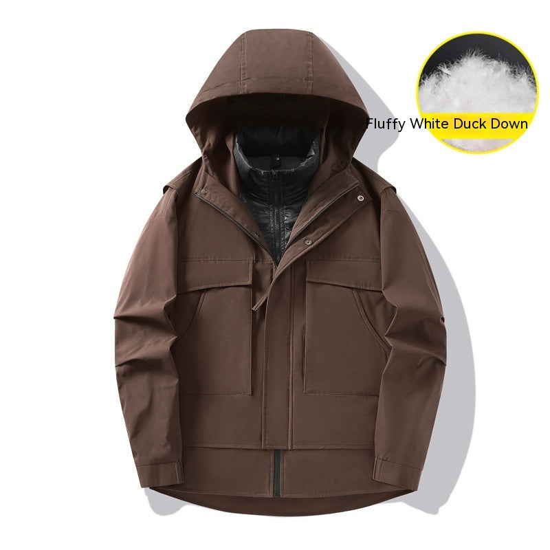 3-in-1 Waterproof Winter Jacket for Men & Women - Removable Down Liner Hooded Windbreaker (5000mm, 90 White Duck Down) - S-6XL Pi-Mart