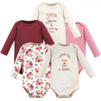 Hudson Baby Infant Girl Cotton Long-Sleeve Bodysuits 5pk, Pumpkin Spice, 12-18 Months