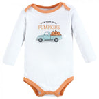 Hudson Baby Infant Boy Cotton Long-Sleeve Bodysuits, Pumpkin Truck 3-Pack, 0-3 Months