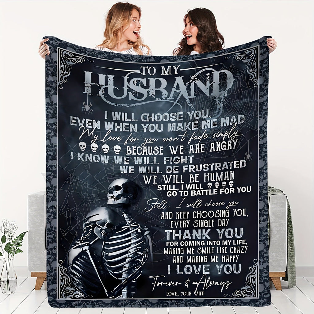1pc Flannel Blanket To Husband As A Gift, Warm And Cozy Soft Flannel Blanket, Suitable For Bed, Bedroom, Study, Travel, Camping