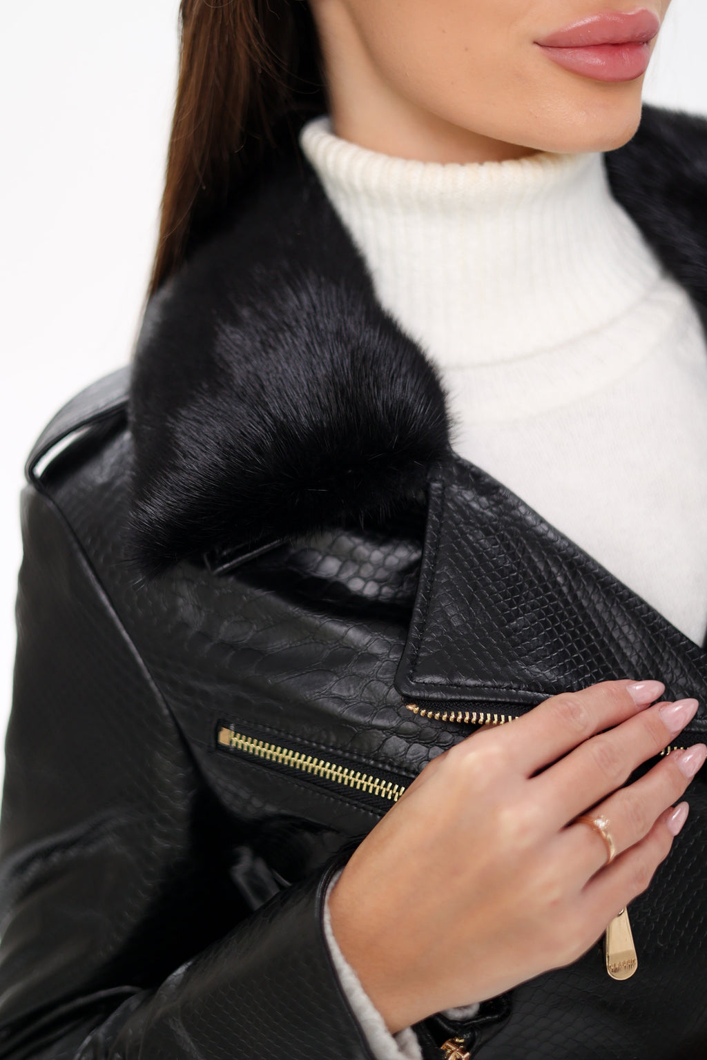 Genuine Mink Fur Embossed Leather Jacket - SJB-DIAMOND ELITES