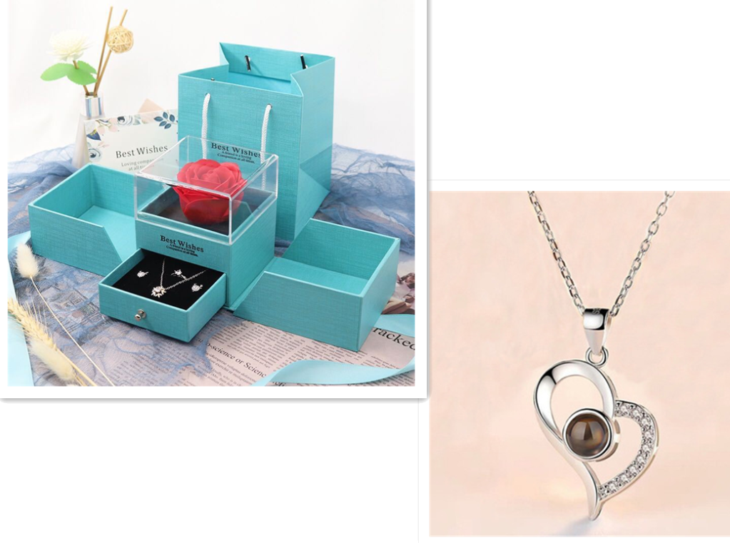 Hot Valentine's Day Gifts Metal Rose Jewelry Gift Box Necklace For Wedding Girlfriend Necklace Gifts Pi-Mart
