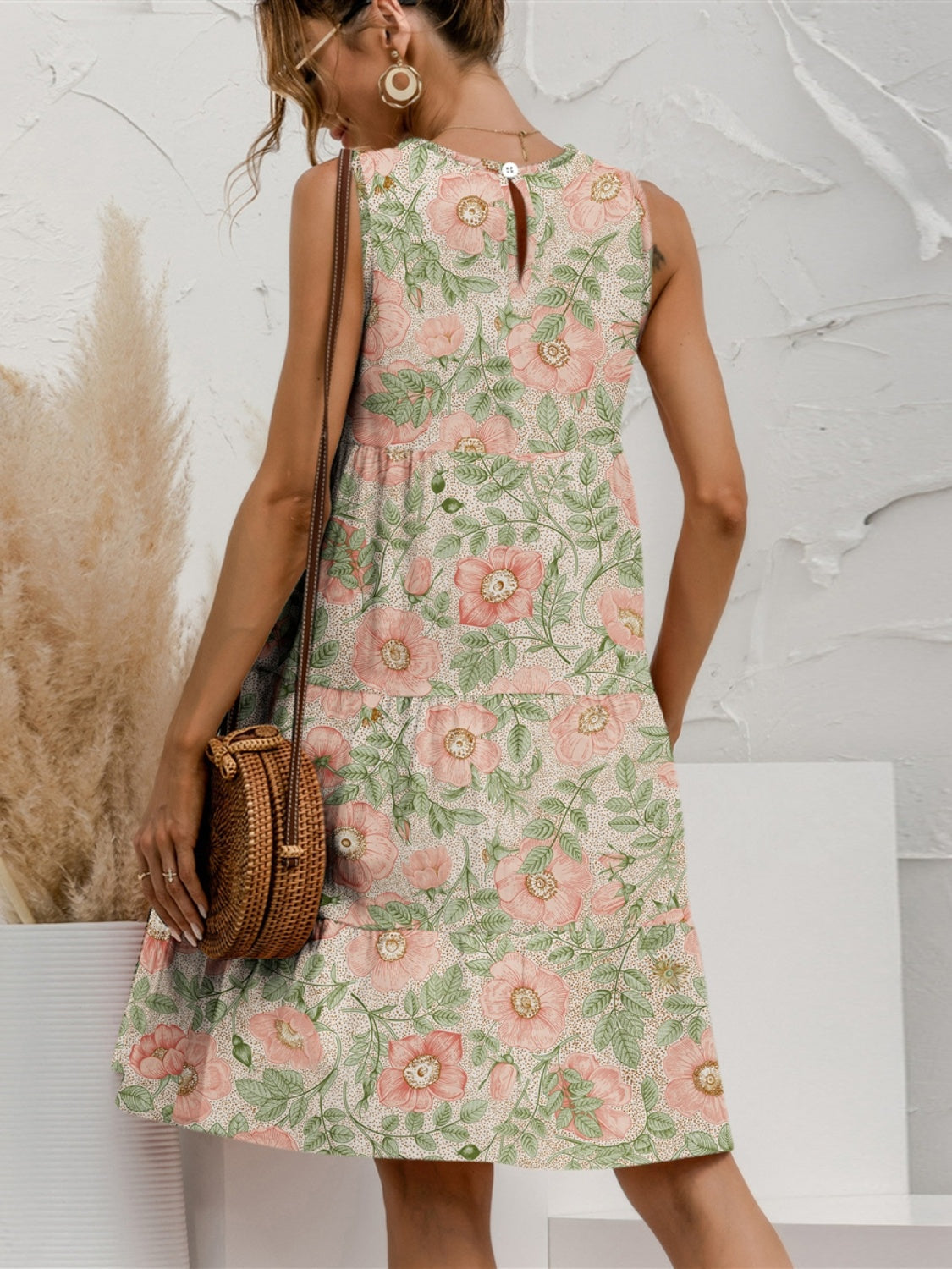 Charming Tiered Printed Round Neck Sleeveless Dress Trendy & Stylish Summer Dress for Women Stevvex