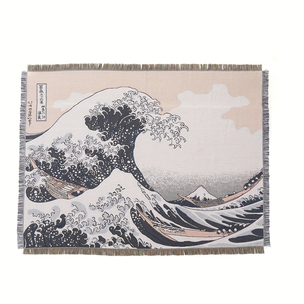 1pc Japanese Sea Wave Woven Double-sided Multi-functional Blanket, Bohemian Tapestry Hippie Room Decoration Geometric Blanket, Tassel Woven Blanket, Sofa Blanket Outdoor Hiking Backpacking Beach Travel Decoration Blanket, Wov