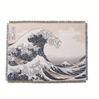 1pc Japanese Sea Wave Woven Double-sided Multi-functional Blanket, Bohemian Tapestry Hippie Room Decoration Geometric Blanket, Tassel Woven Blanket, Sofa Blanket Outdoor Hiking Backpacking Beach Travel Decoration Blanket, Wov