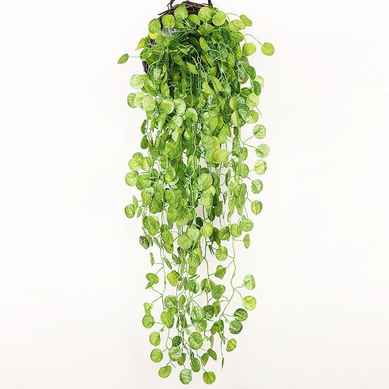 90cm Artificial Green Hanging Ivy Leaves Radish Seaweed Grape Fake Flowers Vine Home Garden Wall Party Decoration Fake Hanging Fake Ivy Vine for Wall House Room Indoor Outdoor Decoration Stevvex