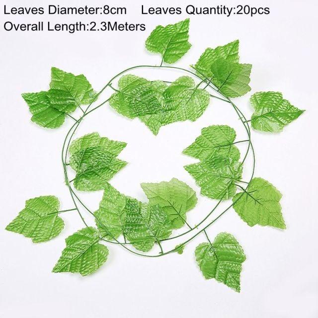 90cm Artificial Green Hanging Ivy Leaves Radish Seaweed Grape Fake Flowers Vine Home Garden Wall Party Decoration Fake Hanging Fake Ivy Vine for Wall House Room Indoor Outdoor Decoration Stevvex