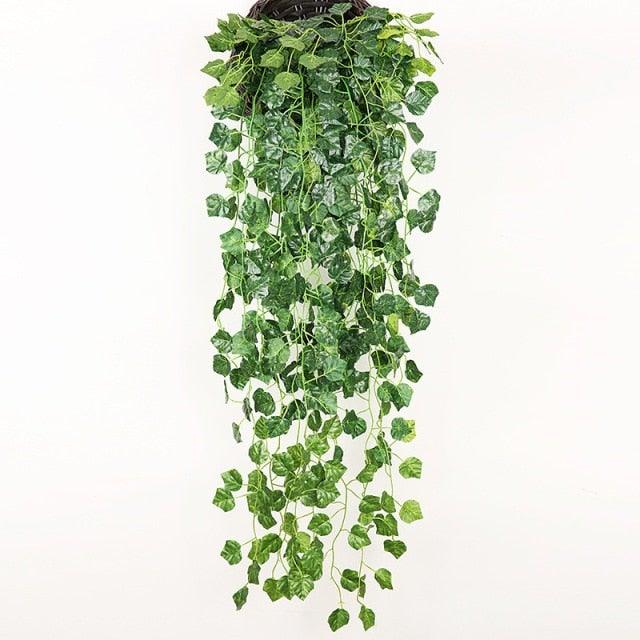 90cm Artificial Green Hanging Ivy Leaves Radish Seaweed Grape Fake Flowers Vine Home Garden Wall Party Decoration Fake Hanging Fake Ivy Vine for Wall House Room Indoor Outdoor Decoration Stevvex