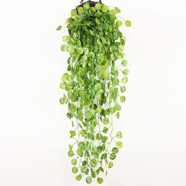 90cm Artificial Green Hanging Ivy Leaves Radish Seaweed Grape Fake Flowers Vine Home Garden Wall Party Decoration Fake Hanging Fake Ivy Vine for Wall House Room Indoor Outdoor Decoration Stevvex