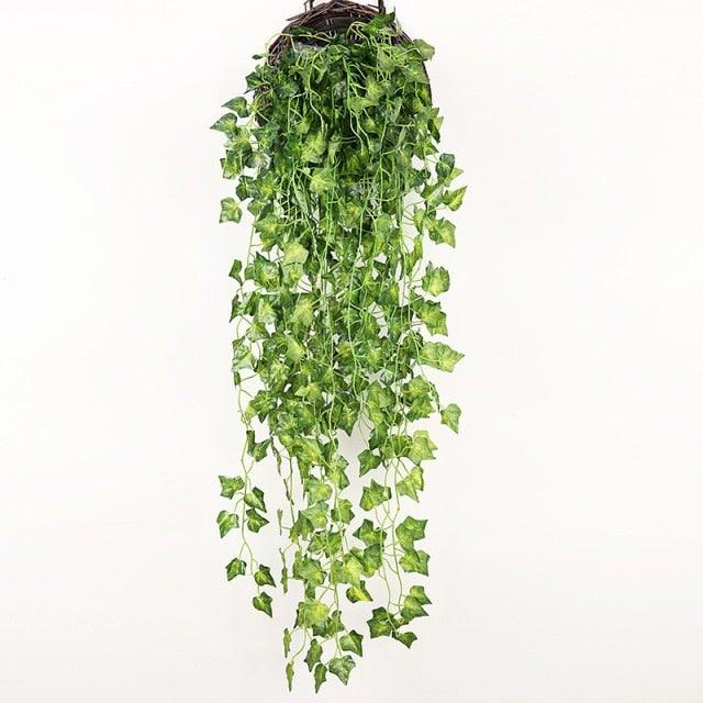 90cm Artificial Green Hanging Ivy Leaves Radish Seaweed Grape Fake Flowers Vine Home Garden Wall Party Decoration Fake Hanging Fake Ivy Vine for Wall House Room Indoor Outdoor Decoration Stevvex