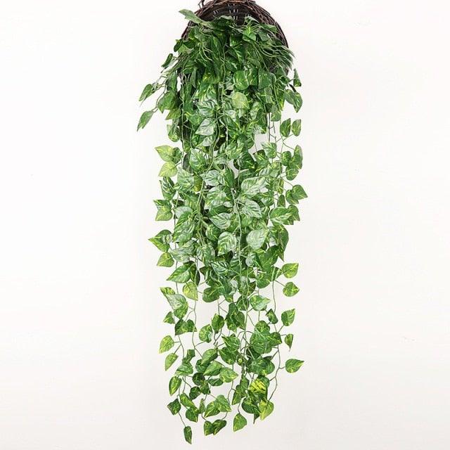90cm Artificial Green Hanging Ivy Leaves Radish Seaweed Grape Fake Flowers Vine Home Garden Wall Party Decoration Fake Hanging Fake Ivy Vine for Wall House Room Indoor Outdoor Decoration Stevvex