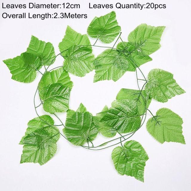 90cm Artificial Green Hanging Ivy Leaves Radish Seaweed Grape Fake Flowers Vine Home Garden Wall Party Decoration Fake Hanging Fake Ivy Vine for Wall House Room Indoor Outdoor Decoration Stevvex