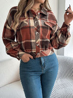 Classic Plaid Button Up Long Sleeve Jacket Women Cozy Trendy Everyday Wear Simple Jacket