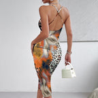 Ladies' Leopard Print Elegant Slimming Vacation Style Suspender Sexy Off Shoulder Dress - SJB-DIAMOND ELITES