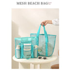 Mesh Shower Tote Bag, Portable Beach Bag, Summer Travel Large Capacity Portable Mesh Tote Bag, Foldable Wash and Makeup bag large - SJB-DIAMOND ELITES