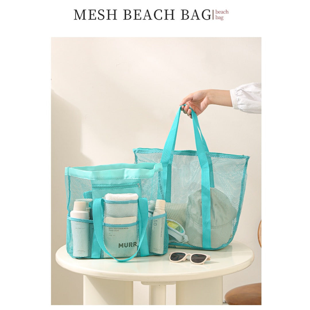 Mesh Shower Tote Bag, Portable Beach Bag, Summer Travel Large Capacity Portable Mesh Tote Bag, Foldable Wash and Makeup bag large - SJB-DIAMOND ELITES