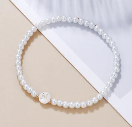 Dainty Faux Pearl Bead Initial Bracelet for Women Pi-Mart