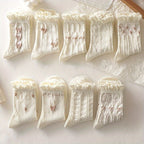9 Pairs Floral & Bow Print Socks, Sweet & Cute Ruffle Socks, Women's Stockings & Hosiery Lootquake LLC