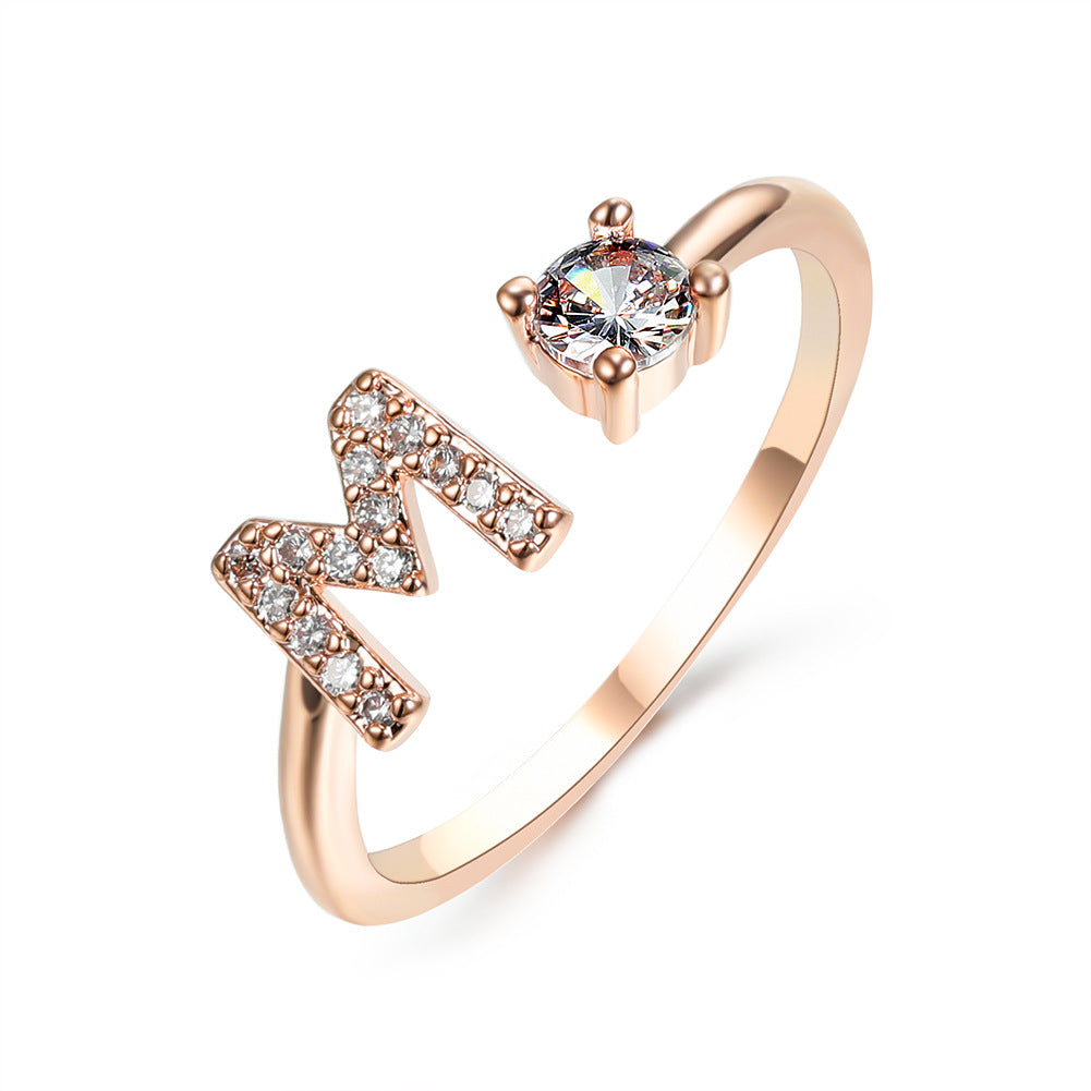 Adjustable 26 Initial Letter Ring Fashion Jewelry For Women Simple Elegant Jewelry Pi-Mart