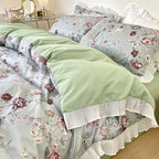 Washed Cotton Small Floral Quilt Cover, Four Piece Bed Sheet Set Pi-Mart
