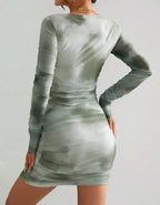 Ladies' Square Neck Printed Fashionable Slim Fit Dress With A Wrapped Buttocks - SJB-DIAMOND ELITES