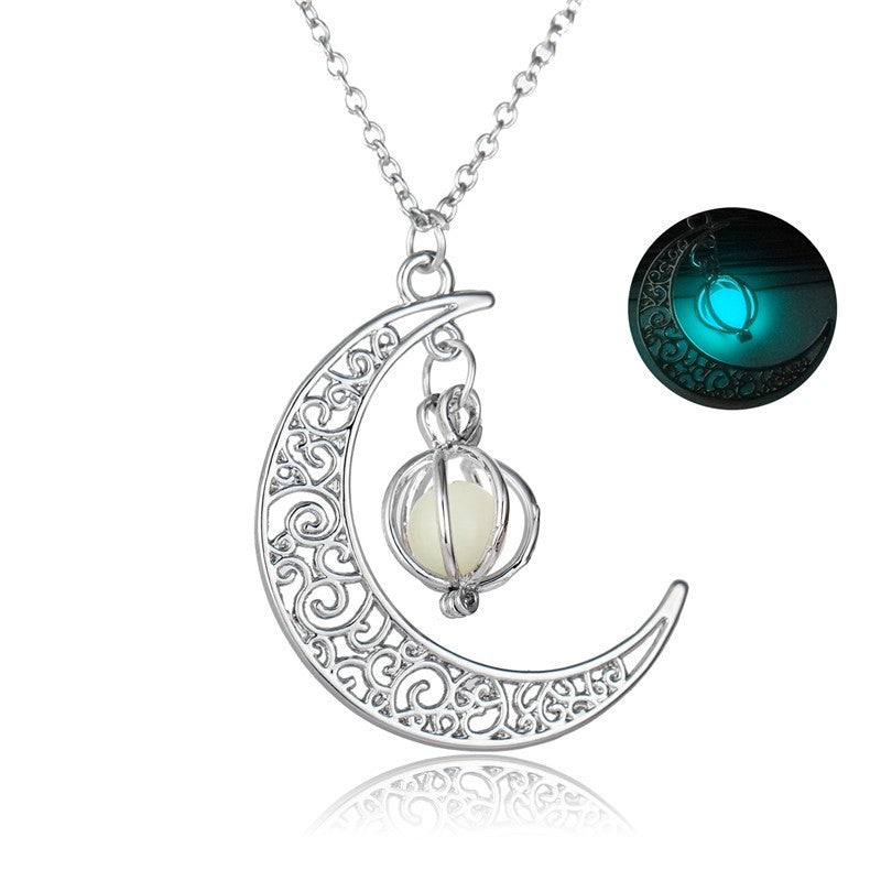 Fashion Moon Natural Glowing Stone Healing Necklace Women Gift Charm Luminous Pendant Necklace Jewelry Pi-Mart