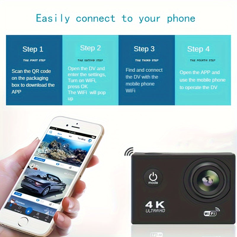4K 30FPS 12MP Action Camera - Full HD Wifi Connected Sports Camera - Outdoor Cycling Diving HD Camera With 32G Card Lootquake LLC