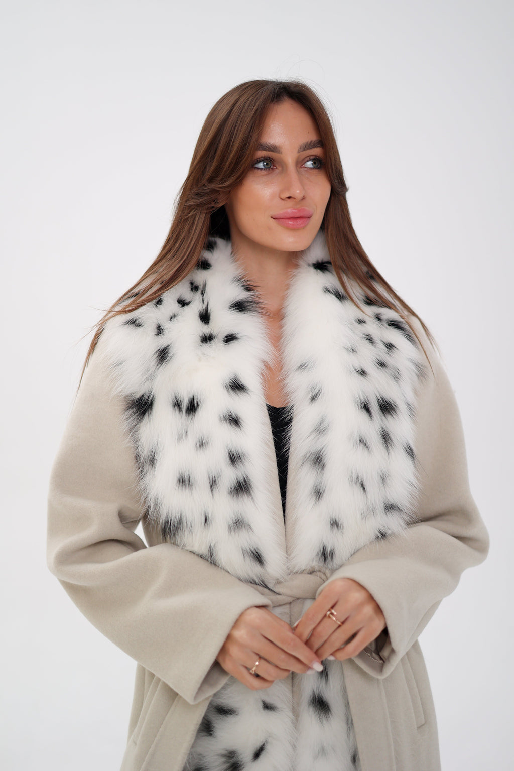 Genuine Arctic Fox Virgin Wool Wrap Coat - SJB-DIAMOND ELITES