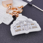 Islamic Leather Keychain with Arabic Calligraphy & Mosque Pendant Sheepskin Keychain (MAC284)