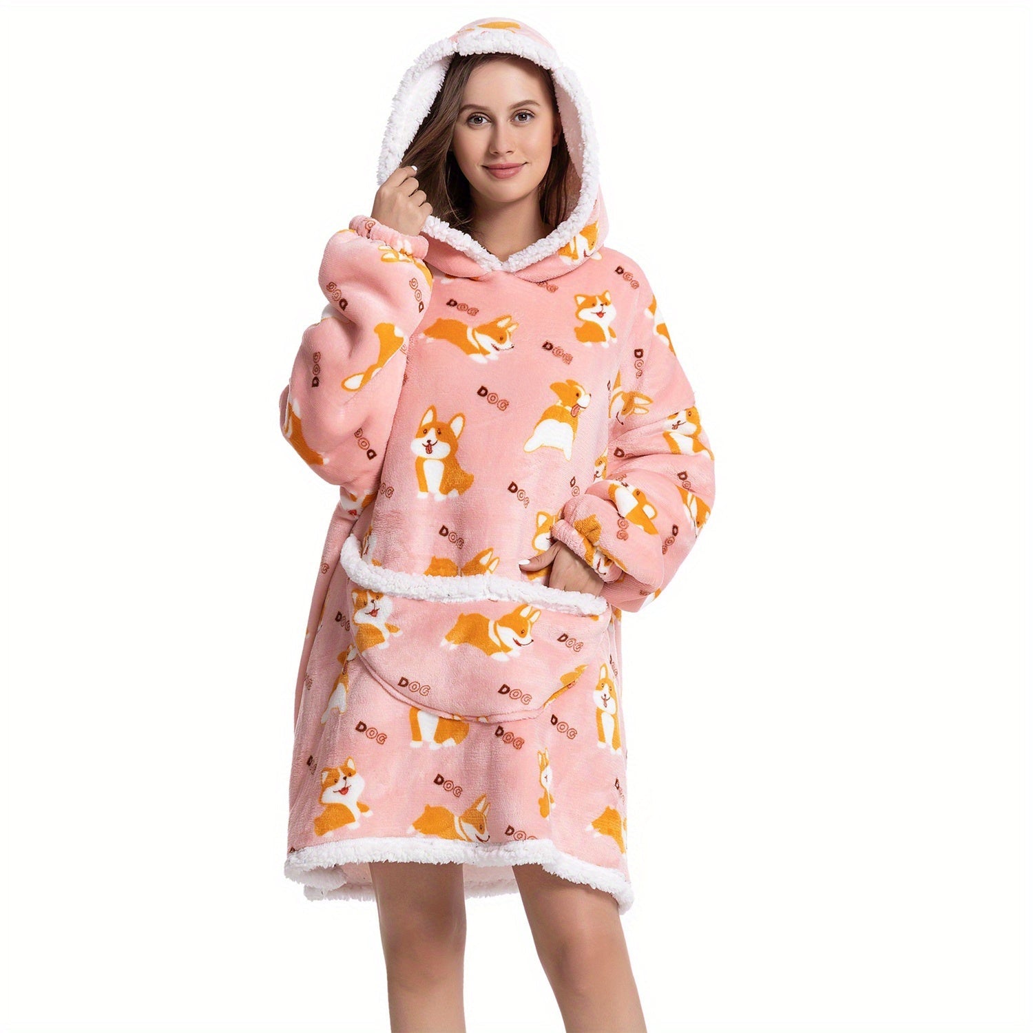 1pc Oversized Blanket Hoodie, Sherpa Fleece Hooded Blanket For Women, Ultra Soft Warm Wearable Blanket Sweatshirt Women Men Adult, Gift For Ladies