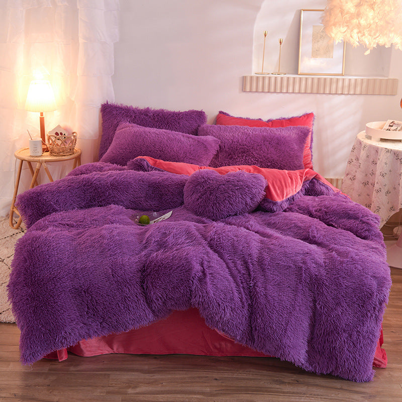Luxury Thick Fleece Duvet Cover Queen King Winter Warm Bed Quilt Cover Pillowcase Fluffy Plush Shaggy Bedclothes Bedding Set Winter Body Keep Warm Pi-Mart