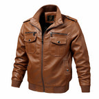 Men's Slim Fit PU Leather Jacket - Stand Collar Biker Style Motorcycle Coat