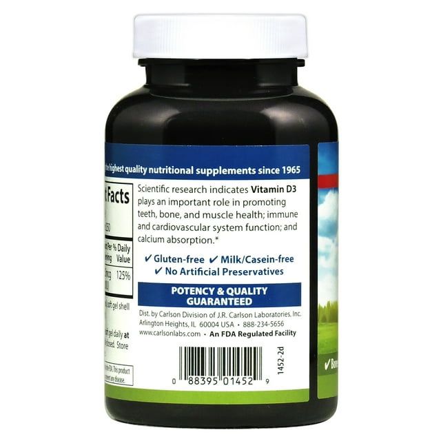 Carlson Labs - Vitamin D3 1000 IU - 250 Softgels EasyOptionXY LLC