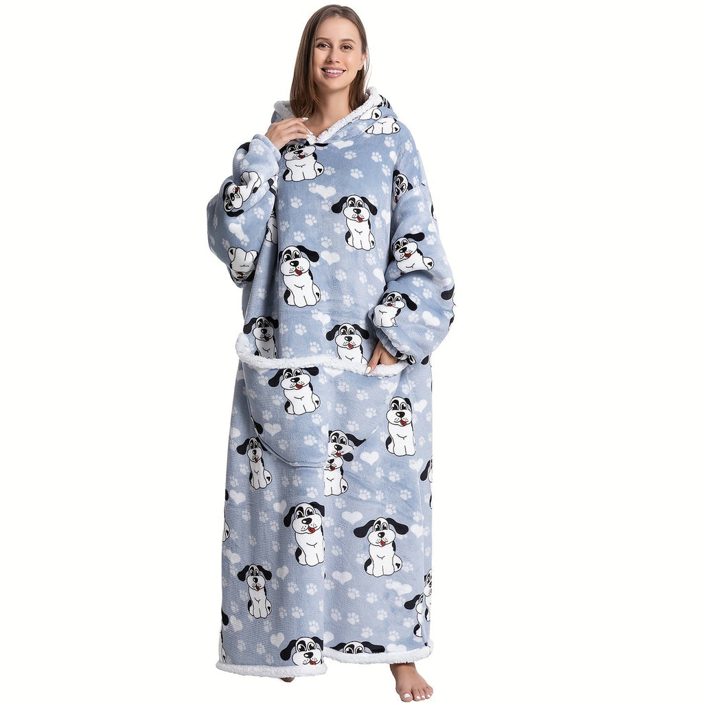 1pc Extra Long Oversized Cat Print Sherpa Fleece Hooded Blanket Sweatshirt - Ultra Soft, Warm, Wearable, Machine Washable, and Industrial Style - Perfect Gift for Women and Men Adults Lootquake LLC