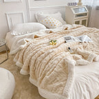 [Versatile Use] Luxurious Double-Layer Jacquard Taffeta Fleece Blanket, Thick Plush White Bed Throw for Single or Double Use - Soft, Cozy, All-Season Comfort, Ideal for Bedroom Elegance, Blanket for Bed Lootquake LLC