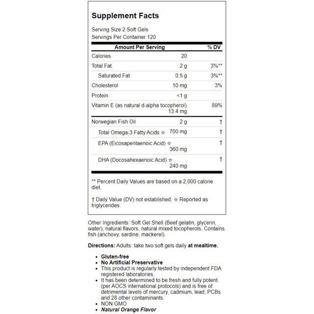 Carlson Very Finest Fish Oil Omega-3 Orange Flavor - 1000mg 240 Softgles EasyOptionXY LLC