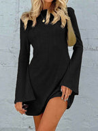Elegant Backless Dress Round Neck Long Sleeve Mini Dress Stylish Party Girls Dress