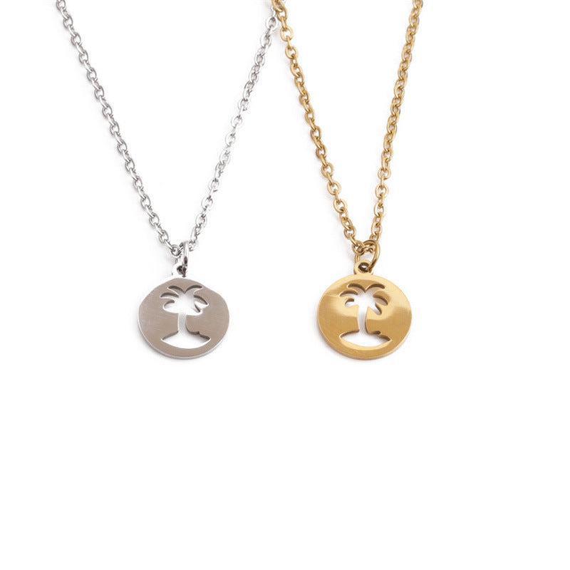 Titanium Steel Hollow Coconut Tree Pendant Neck Accessories Men Pi-Mart