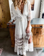 V-neck Lace Stitching Bohemian Style Dress Lootquake LLC