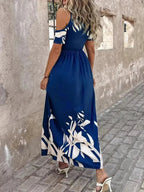 Printed Cold Shoulder Maxi Dress - Stylish Polyester Dress | Femstylo