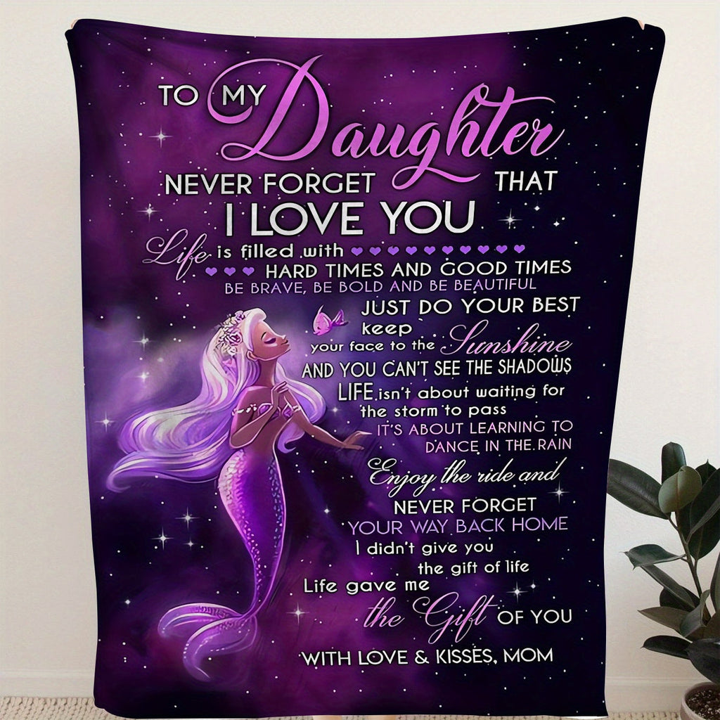 1pc Flannel Blanket, To My Daughter From Mom Mermaid Blanket, Warm Cozy Soft Throw Blanket For Couch Bed Sofa