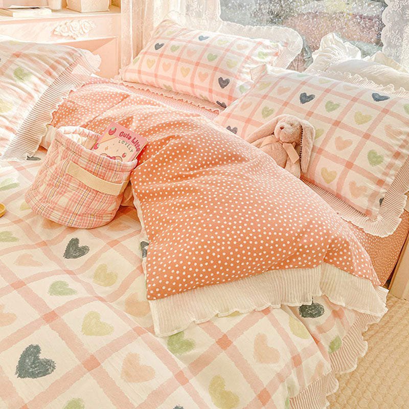 Washed Cotton Small Floral Quilt Cover, Four Piece Bed Sheet Set Pi-Mart