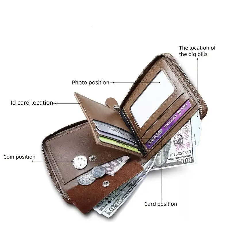 Fashionable Men's Wallet, Short Casual, Retro Zipper Youth European And American Fashion Wallet, Large Capacity, Super Practical - SJB-DIAMOND ELITES