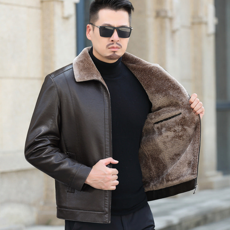 Men's Casual Loose Thick Leather Jacket Pi-Mart